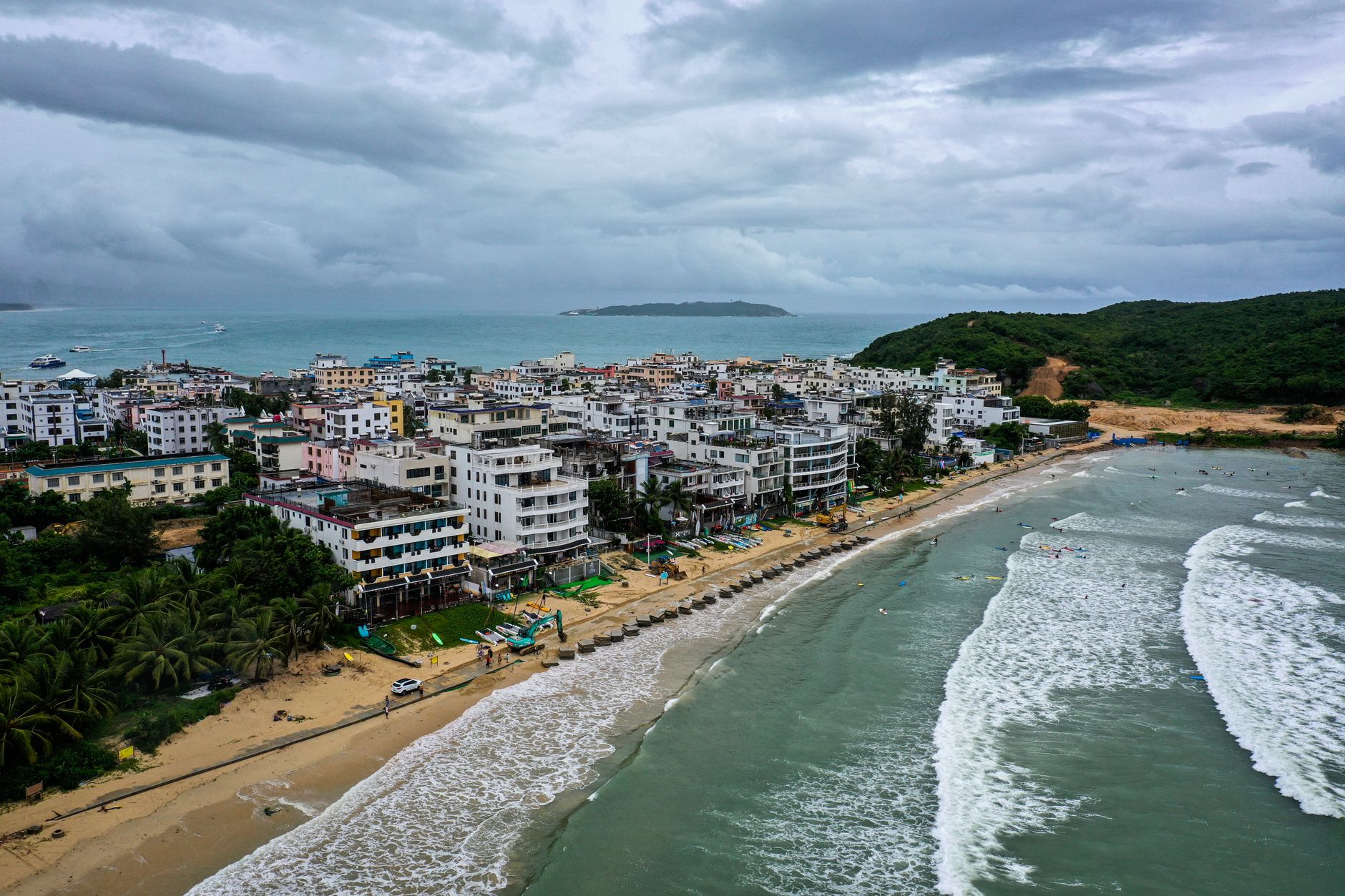 Aerial view of the Sanya coastline in Hainan province