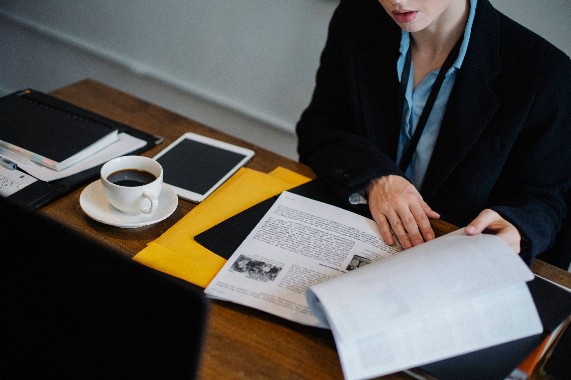 A desk with documents